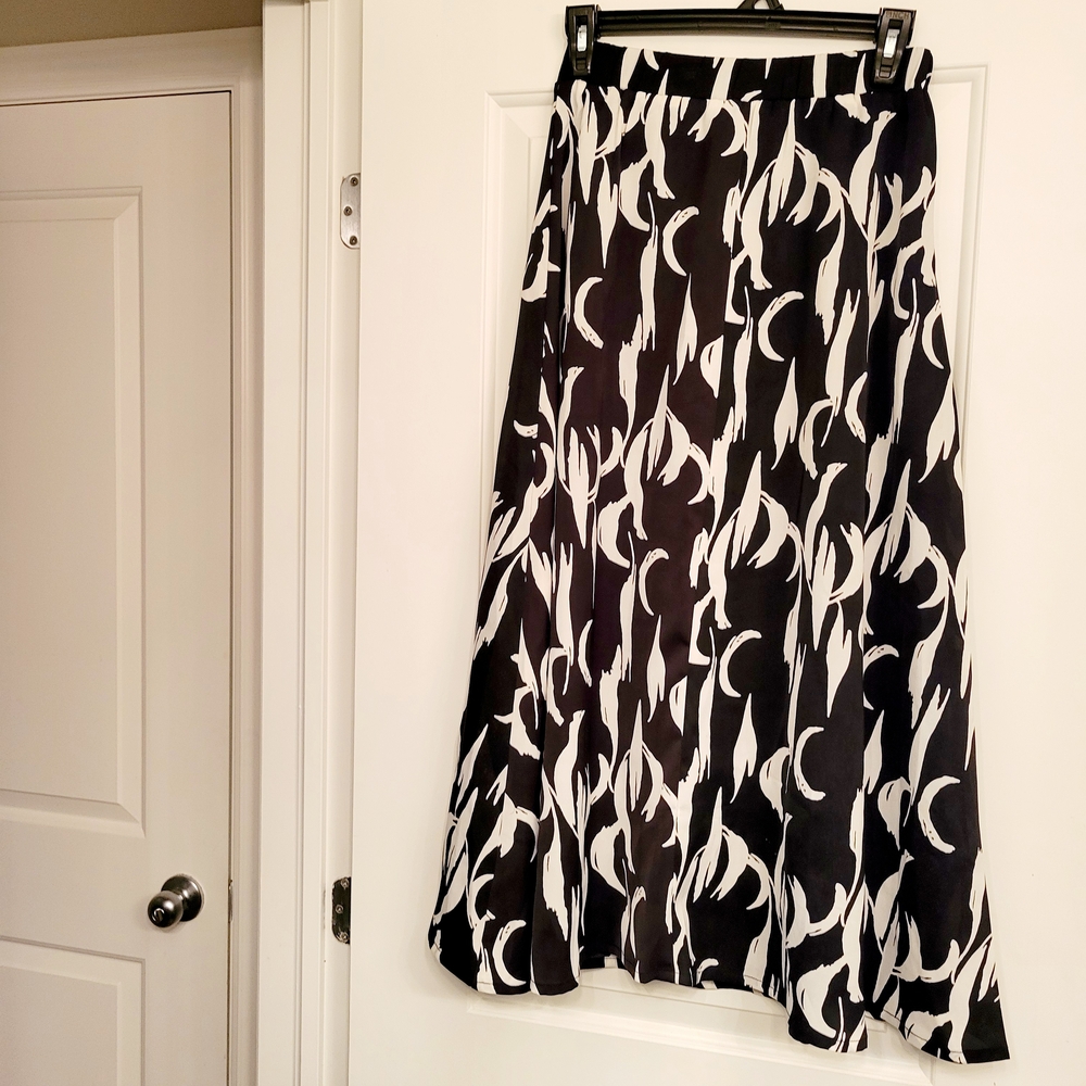 Hello Van Gogh Black and White Maxi A-Line Midi Skirt Midi